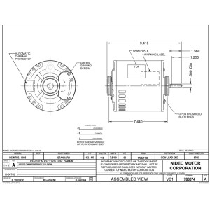 US Motors 1/2 hp 1725/1140rpm, 4 polos, 1 eje, ODP Cerramiento, 2 velocidades, 6.3 diametro, CW, Shaft End, 115v, 60 hz, 1 ph,  S063SSJ8066011B