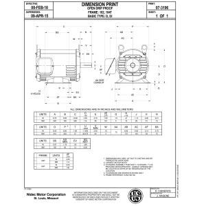 US Motors 3 hp 1770 rpm, 208-230 V/460 V, 3ph/60 hz ODP D3p2d, Sirve York S1-02419623717